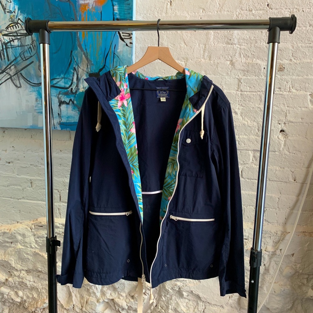 J Crew floral rain surf jacket - navy, very rare